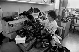 00056 Prints: The Shoe Tester: Mrs. Isobel Bingham is a Shoe Inspector employed by the Footwear Testing