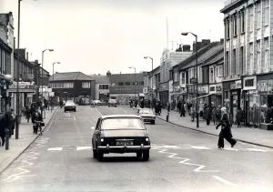 Pedestrian Crossing Prints: Shop in Ashington town centre pictured on the 20th April 1976