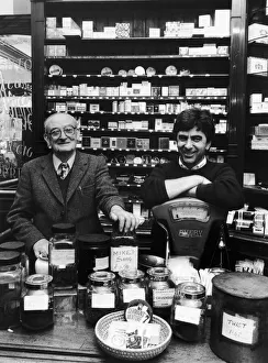 Tobacconist Prints: Shop assistant Mr Benjamin Beattie (left) and shop owner Mr Douglas Sparrow seen here