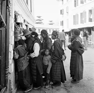 Nepal Prints: Shoppers gather outside a general store off Durbar Square in Katmandu, Nepal