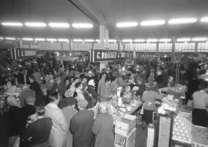 00077 Prints: Shoppers queueing to buy their vegetables in readiness for Christmas at Coventry retail
