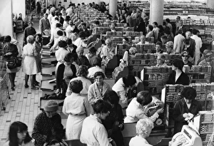 Shoppers at the tills at Sainsburys supermarket in Trinity Street, Coventry
