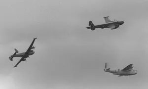 Shorts Sunderland flying boat on its last flight and AVRO Shackleton aircraft of the RAF