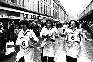 00446 Prints: The Shrove Tuesday Jiff Lemons Pancake Race in Clayton Street