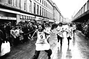 00446 Prints: The Shrove Tuesday Jiff Lemons Pancake Race in Clayton Street