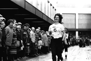 00446 Prints: The Shrove Tuesday Jiff Lemons Pancake Race in Clayton Street