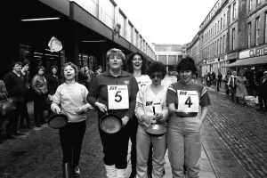 00446 Prints: The Shrove Tuesday Jiff Lemons Pancake Race in Clayton Street