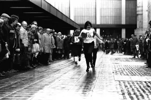 00446 Prints: The Shrove Tuesday Jiff Lemons Pancake Race in Clayton Street