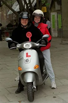 Sid Owen Actor May 98 Eastenders actor sitting on vespa motorbike with fellow