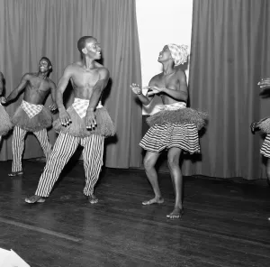 The Sierra Leone Dance Troupe rehearse at the London University Girls Hostel