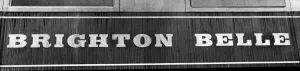 Carriage Prints: The sign on the side of the carriage of the Brighton Belle Pullman car train which is
