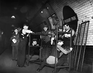 Tube Prints: Sign of the times, dismantling of bunks in Londons Finsbury Park Tube Station