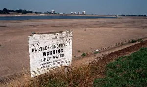 Reservoir Prints: Sign warning of deep water at drought hit Bartley Green Resevoir, Birmingham