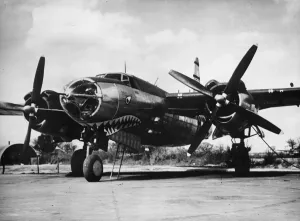Usaf Prints: A silver B-26 Marauder medium bomber of the ninth US Air Force