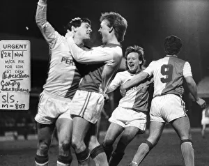 Simon Garner (left) Blackburn Rovers football player celebrates after scoring a goal with