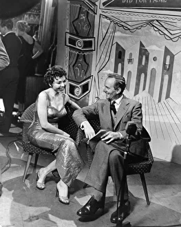 Simone Silva french actress with compere McDonald Hobley during filming of ABC Television