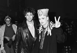 Singer Boy George with Bob Geldof during the Culture Club concert at Wembley