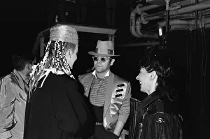 Singer Boy George with Elton John during the Culture Club concert at Wembley