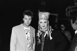 Backstage Prints: Singer Boy George with Paul Young during the Culture Club concert at Wembley