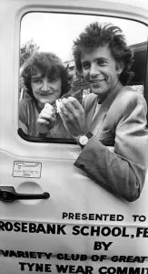 Singer David Essex handed over a Variety Club of Great Britain Sunshine coach to Rosebank