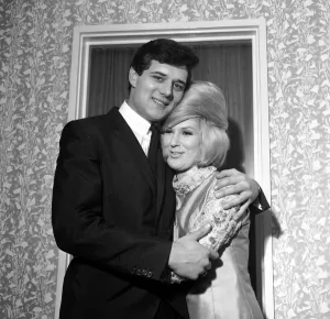 Singer Dusty Springfieldseen here with pop star Eden Kane in her dressing room at Croydon