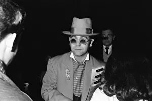 Backstage Prints: Singer Elton John pictured during a Culture Club concert at Wembley. 22nd December 1984