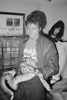 Singer Michael Jackson with his pet Muscles the boa constrictor at his home in California