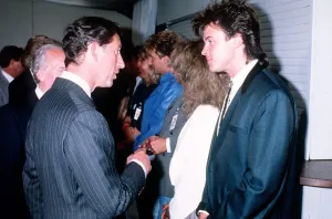 Singer Paul Young with Prince Charles at a concert to celebrate the 10th anniversary of