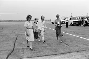 Plane Prints: Singer Phil Collins & wife Jill Travelman (right) at London Heathrow Airport