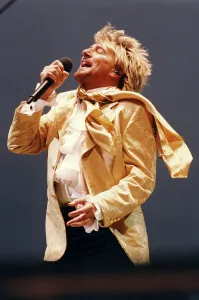 Singer Rod Stewart performs in concert at Gateshead International Stadium, Tyne and Wear