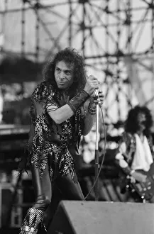 Singer Ronnie James Dio performing at Donnington Festival of Rock. 22nd August 1987