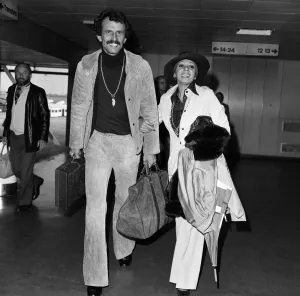 Singer Shirley Bassey and husband Sergio Novak arrive at London Airport from Switzerland