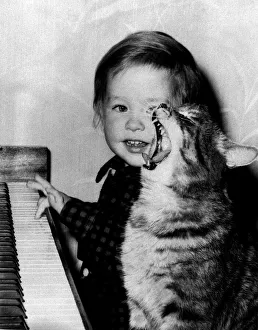 Piano Prints: Singing Cat - February 1963 Gato the cat hits top C with his accompanist