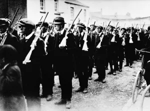 Sinn Fein Volunteers assembled for field operations in Ireland, 1921. 19th May 1921