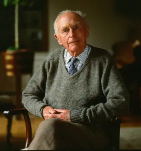 Sir Alec Douglas Home August 1989 Sitting in chair at home pullover checked shirt