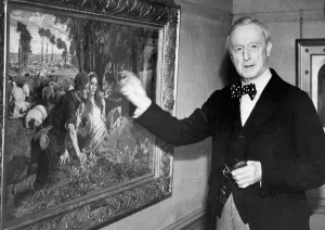 00097 Prints: Sir Alfred Munnings, world famous painter looking at the painting