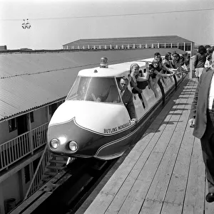 Monorail Prints: Sir Billy Butlin opens the first monorail in Britain June 1965 in his Skegness