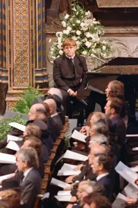 Mourners Prints: Sir Elton John at the funeral of Diana, Princess of Wales at Westminster Abbey, London