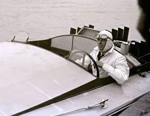 Weird Prints: Sir Henry Segrave circa 1927 in his motor boat Miss England (On 29 March 1927