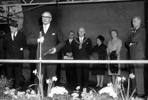 Sir Laurence Olivier formerly laid the foundation stone at the Belgrade Theatre watched