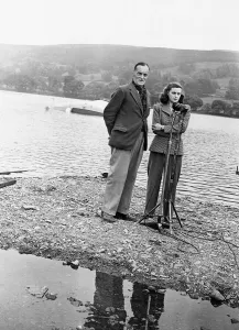 Sir Malcolm Campbell conducts speed trials of his boat Bluebird 1947 seen here giving an