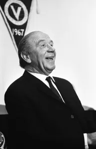 Sir Matt Busby, announces his resignation as Manager of Manchester United at press