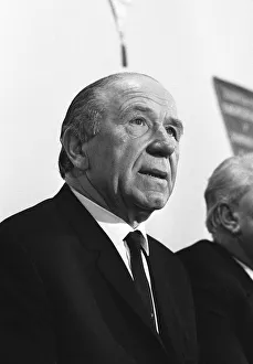 Sir Matt Busby, announces his resignation as Manager of Manchester United at press