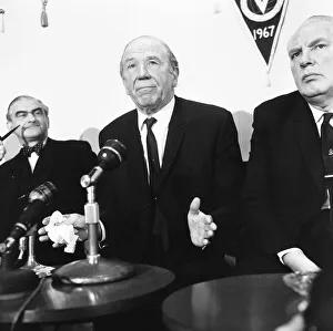 Sir Matt Busby, announces his resignation as Manager of Manchester United at press