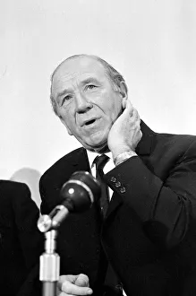 Sir Matt Busby, announces his resignation as Manager of Manchester United at press