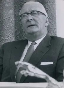 Jaguar Prints: Sir William Lyons who is the founder and chairman of Jaguar Cars, in his office