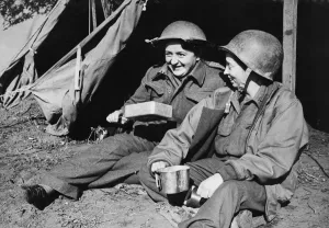 01471 Prints: Sister E. C. Cowell and Miss R. E. Donahoe of the American Field Surgical Team drinking