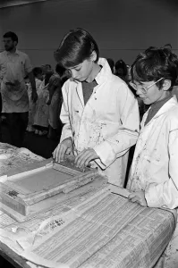 Huddersfield Prints: Sisters Joanne (left) and Deborah Clark were two of many youngsters who tried their hand