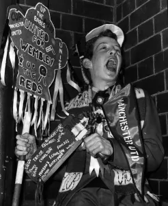 Sixteen year old Manchester United fan Brian Johnson pictured in full supporters regalia