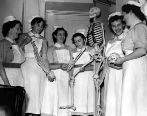 Medical Prints: A skeleton in the cupboard holds no terrors for nurses at Hexham General Hospital on 17th